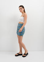 FALDA-MINI FRUNCES FLORES AZULES