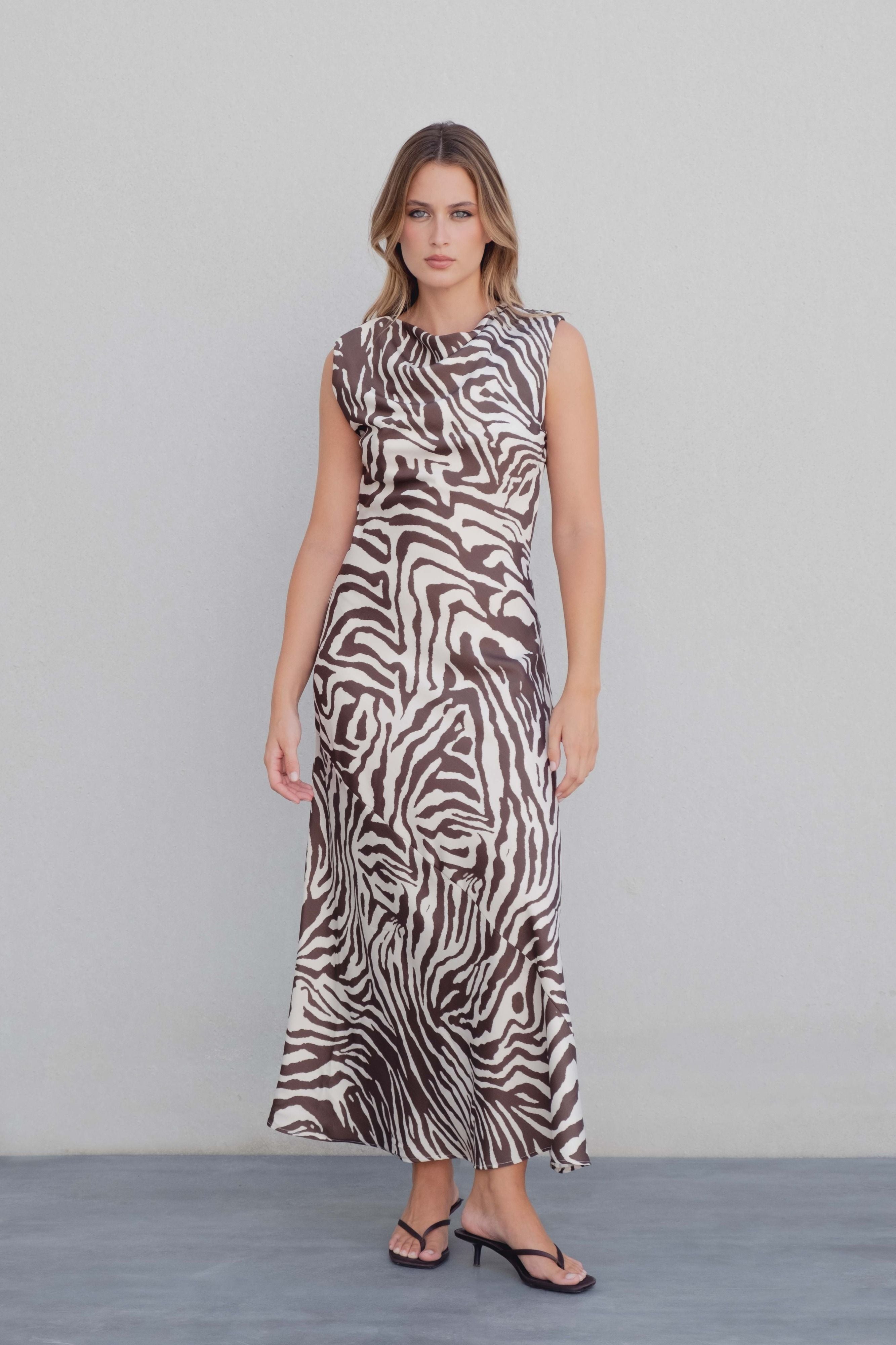 VESTIDO MIDI SATINADO ESTAMPADO